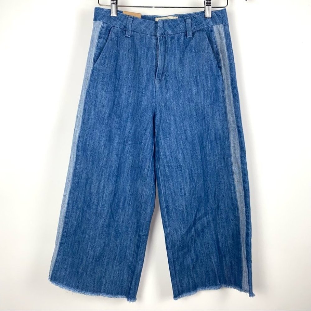 Denim Cropped Wide Leg High Rise Cotton Blue Jeans